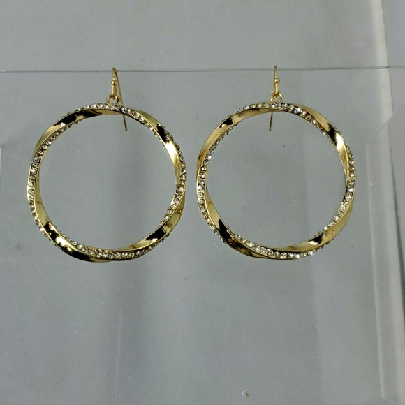 JTV Jewelry - JTV gold hoop with rhinestones fish hook earrings